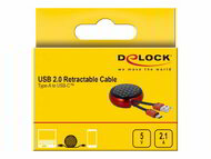 DELOCK cable USB-A/M to USB-C/M 2.0 black/red retractable 92cm