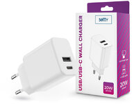 Setty hálózati töltő adapter Type-C + USB bemenettel - 20W - Setty USB/USB-C Wall Charger PD3.0  - fehér
