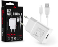 Maxlife USB hálózati töltő adapter + micro USB adatkábel 1 m-es vezetékkel - Maxlife MXTC-01 USB Wall Charger - 5V/2,1A - fehér