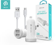 Devia Dual szivargyújtós töltő adapter + micro USB kábel 1 m-es vezetékkel - Devia Smart Series Dual USB Quick Charge - 5V/3,1A - white