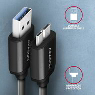 Axagon BUMM3-AM10AB micro USB 3.2 Gen 1 B - USB A 1 m fekete kábel