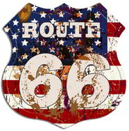 PF ROUTE 66-USA Flag 30x30 cm-es retro dekor fémtábla