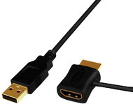 Logilink HDMI hálózati adapter, USB-A/M - HDMI-A/M + HDMI-A/F, 0,15 m