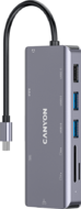 Canyon CNS-TDS11 9 in 1 USB C hub, with 1*HDMI: 4K*30Hz,1*Gigabit Ethernet,, 1*Type-C PD charging port, Max 100W PD input. 2*USB3.0,transfer speed up to 5Gbps. 1*USB 2.0, 1*SD, 1*3.5mm audio jack, cable 18cm, Aluminum alloy housing Dark grey