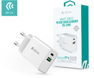 Devia hálózati töltő adapter Type-C + USB bemenettel - 30W - Devia Smart Series PD3.0 + QC3.0 Quick Charger - white