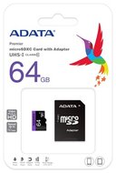 ADATA 64GB microSDHC UHS-I Class10 (R/W: 80/10 MB/s) + adapter - AUSDX64GUICL10-RA1