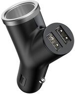 BASEUS szivargyújtó adapter (elosztó) 2 USB aljzat / szivartöltő aljzat (max. 3400mA, 40W, 2in1, aktív) FEKETE