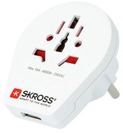 SKROSS hálózati csatlakozó adapter USB aljzat (240V / 16000mA, US, UK, IT, AUS - EU2 pin, földelt, utazótöltő) FEHÉR
