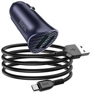 HOCO Z39 autós töltő 2 USB aljzat (18W, QC3.0, gyorstöltés támogatás + microUSB kábel) KÉK