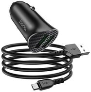HOCO Z39 autós töltő 2 USB aljzat (18W, QC3.0, gyorstöltés támogatás + microUSB kábel) FEKETE