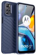 Motorola Moto G22 Szilikon telefonvédő (közepesen ütésálló, csíkos, dombor minta) SÖTÉTKÉK