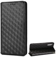 Sony Xperia 10 III Tok álló, bőr hatású (FLIP, oldalra nyíló, asztali tartó funkció, teljes 3D rombusz minta, prémium) FEKETE