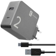CELLULARLINE hálózati töltő USB / Type-C aljzat (5V / 2000 mAh, 48W, QC gyorstöltés támogatás + Type-C kábel) FEKETE