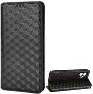 Realme GT2 Pro 5G Tok álló, bőr hatású (FLIP, oldalra nyíló, asztali tartó funkció, teljes 3D rombusz minta, prémium) FEKETE