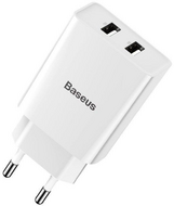 BASEUS hálózati töltő 2 USB aljzat (5V / 2000mA, 10W, PD gyorstöltés támogatás) FEHÉR