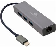 Gembird USB Type-C 3 portos USB3.1 HUB +1 Port Gigabit LAN