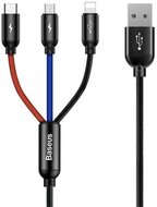 BASEUS töltőkábel 3in1 (USB - lightning 8pin / Type-C / microUSB, 3,5A, 30cm, törésgátló) FEKETE