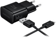 SAMSUNG hálózati töltő USB aljzat (5V / 2000 mA, gyorstöltés támogatás + microUSB kábel) FEKETE