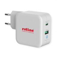 ROLINE Fali töltő, 1x USB3.0 Type-A + 1x USB Type-C, 65W, fehér