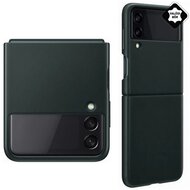 SAMSUNG Galaxy Z Flip3 5G műanyag telefonvédő (valódi bőr hátlap) FEKETE