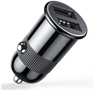 JOYROOM autós töltő 2 USB aljzat (5V / 3100mA, PD gyorstöltés támogatás, túlmelegedés védelem) FEKETE