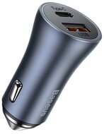 BASEUS autós töltő USB aljzat / Type-C aljzat (5V / 3000mA, 40W, PD gyorstöltés támogatás, LED jelzés) SZÜRKE