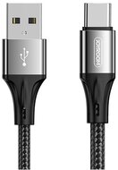 JOYROOM adatkábel és töltő (USB - Type-C, gyorstöltés támogatás, 150cm, törésgátló, cipőfűző minta) FEKETE