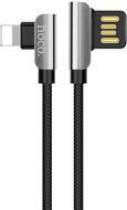 HOCO U42 adatátvitel kábel (USB - lightning 8pin, gyorstöltés támogatás, 120cm, 90 fokos, cipőfűző minta) FEKETE