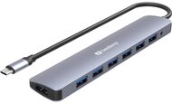 Sandberg USB Hub - USB-C to 7 x USB 3.0 Hub (Bemenet: USB-C, Kimenet: 7x USB-A 3.0, 18cm, ezüst)