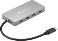 Sandberg USB Hub - USB-C to 4 x USB-C Hub (Bemenet: USB-C, Kimenet: 4x USB-C, 15cm, ezüst)