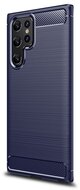 Szilikon telefonvédő (közepesen ütésálló, légpárnás sarok, szálcsiszolt, karbon minta) Samsung Galaxy S22 Ultra 5GSÖTÉTKÉK