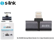 S-Link Átalakító - SL-TA30M (Bemenet: Lightning, Kimenet: 2xLightning, iphone töltés és fejhallgató, fém, szürke)