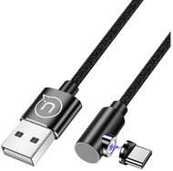 USAMS töltőkábel (USB - Type-C mágneses csatlakozó, gyorstöltés támogatás, 100cm, cipőfűző minta) FEKETE