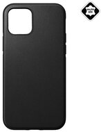 4-OK Apple iPhone 12 Pro Max műanyag telefonvédő (valódi bőr hátlap, mikrofiber plüss karcolásmentesítő belső, prémium) FEKETE