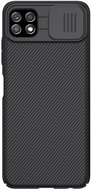 NILLKIN CAMSHIELD Samsung Galaxy A22 5G műanyag telefonvédő (szilikon keret, közepesen ütésálló, kamera védelem, csíkos) FEKETE