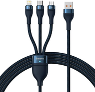 Baseus Flash Series 3 az 1-ben USB-kábel USB-C + micro USB + Lightning 100W 1.2m kék (CASS030003)