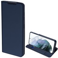 DUX DUCIS SKIN PRO Samsung Galaxy S21 FE tok álló, bőr hatású (FLIP, oldalra nyíló, bankkártya tartó, asztali tartó funkció) SÖTÉTKÉK