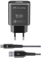 CELLULARLINE TETRAFORCE hálózati töltő USB aljzat (9V / 2000 mA, 18W, adaptív gyorstöltés + Type-C kábel) FEKETE