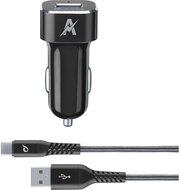 CELLULARLINE TETRAFORCE autós töltő USB aljzat (9V / 2000 mA, 15W, adaptív gyorstöltés támogatás + Type-C kábel) FEKETE