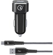 CELLULARLINE TETRAFORCE autós töltő USB aljzat (9V / 2000 mA, 18W, adaptív gyorstöltés támogatás + Type-C kábel) FEKETE