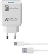 CELLULARLINE hálózati töltő USB aljzat (5V / 3000 mA, 15W, PD gyorstöltés támogatás + Type-C kábel) FEHÉR