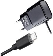 Hálózati töltő (5V / 2000mA + beépített microUSB kábel) FEKETE