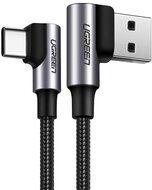 UGREEN adatkábel és töltő (USB - Type-C, 3A, gyorstöltés támogatás, 90 fokos, 50cm, törésgátló, cipőfűző minta) FEKETE