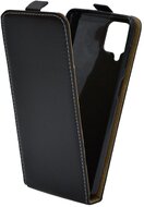Samsung Galaxy A12 Tok álló, bőr hatású (FLIP, lefelé nyíló, szilikon tartó) FEKETE
