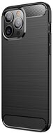 Apple iPhone 13 Pro Max Szilikon telefonvédő (közepesen ütésálló, légpárnás sarok, szálcsiszolt, karbon minta) FEKETE