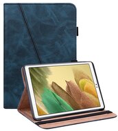 Samsung Galaxy Tab A7 Lite Tok álló, bőr hatású (aktív FLIP, oldalra nyíló, asztali tartó funkció, bankkártya tartó, koptatott bőrhatás) SÖTÉTKÉK