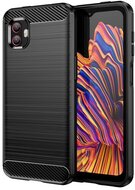 Samsung Galaxy Xcover 6 Pro Szilikon telefonvédő (közepesen ütésálló, légpárnás sarok, szálcsiszolt, karbon minta) FEKETE