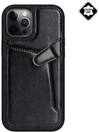 NILLKIN AOGE Apple iPhone 12 Pro Max műanyag telefonvédő (valódi bőr hátlap, mikrofiber plüss belső, bankkártya tartó) FEKETE