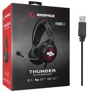 Rampage Fejhallgató - RM-K29 THUNDER (mikrofon, 3,5 mm Jack, hangerőszabályzó, nagy-párnás, fekete, RGB LED)