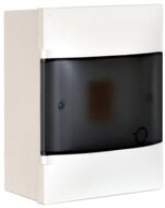 Legrand 134214 PractiboxS átlátszó füstszínű ajtóval/védőföld nulla elosztókapoccsal 1sor 4modul/falon kívüli kiselosztó